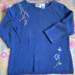 Liz Claiborne Vintage Boat Neck Floral Embroidered Sweater